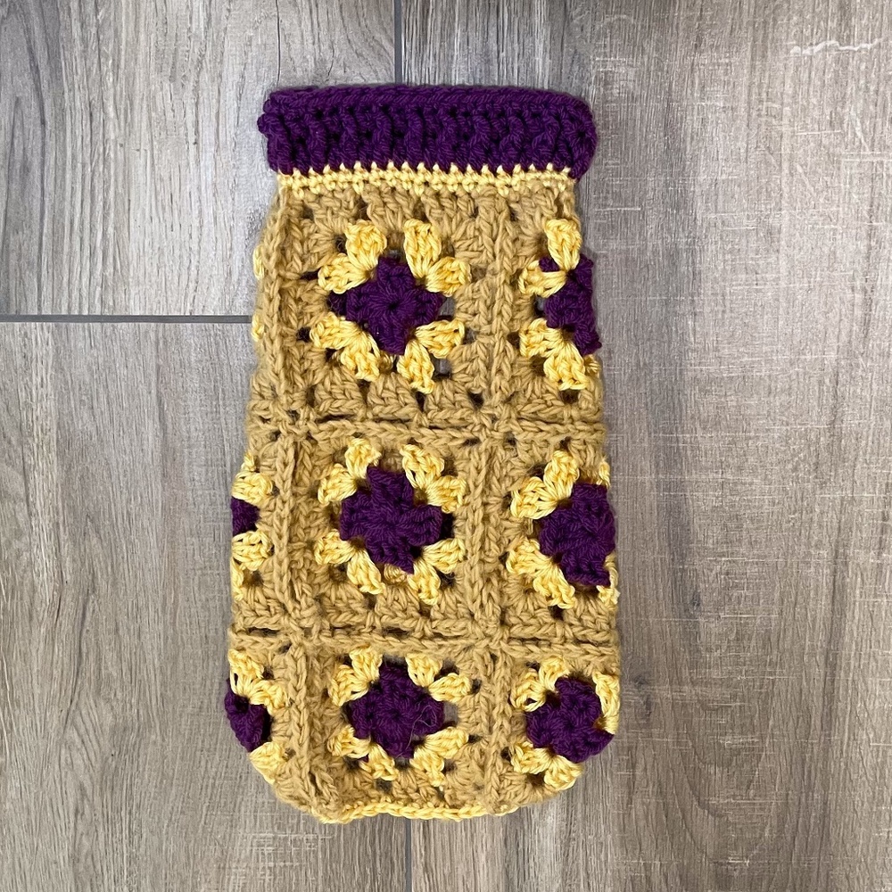 Dog Sweater Small Hand Crochet Purple Gold Yellow Small Breeds Terrier, Poodle